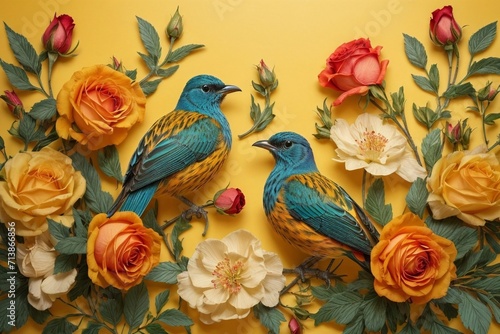 Vibrant Botanical Dreams Generative AI s Bird and flower Beauty Unveiled