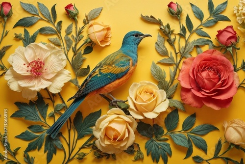 Vibrant Botanical Dreams Generative AI s Bird and flower Beauty Unveiled