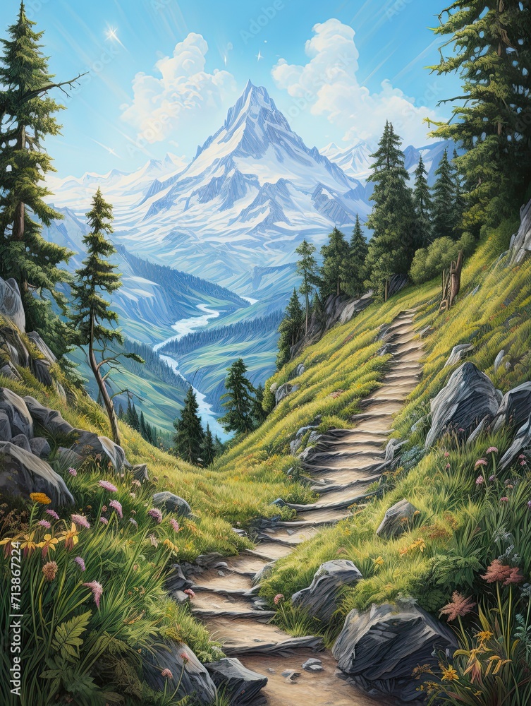 Enchanted Mountain Trail: Alpine Elegance Wall Art - Captivating and Beautiful