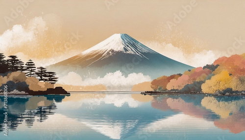 秋の富士山のイラスト