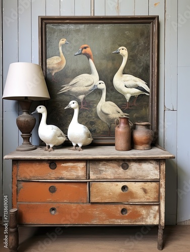 Canvastavla Farmhouse Animal Portraits: Vintage Gaggle of Geese Art Print
