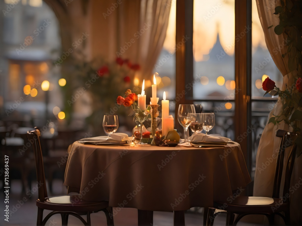 romantic scene with a candlelit table for couple.lovely restaurant ambiance celebrate Valentine's Day
romantic scene with a candlelit table for couple.lovely restaurant ambiance celebrate Valentine's Day