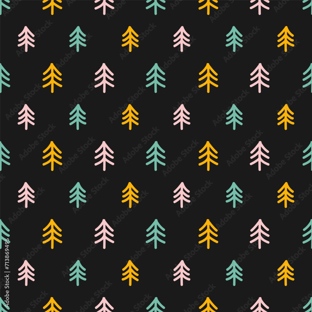 Seamless pattern with colorful tree and black background Seamless pattern with colorful tree and black background
