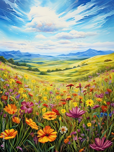 Free-spirit Grassland Art Field Painting: Wildflower Tales in Open Plains