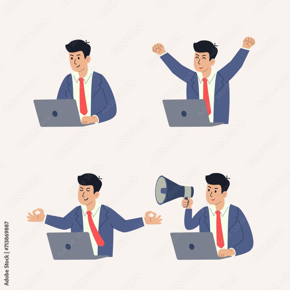 Businessman Working on laptop illustration collection Businessman Working on laptop illustration collection