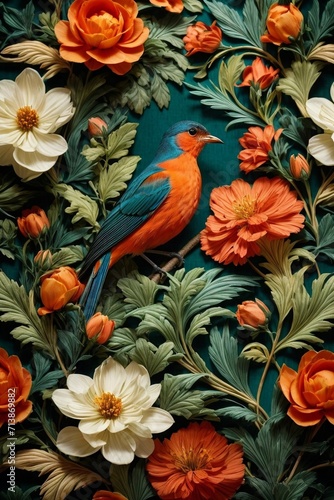 Colorful Garden Reverie Generative AI's Bird and flowers Harmony Unveiled © Dreamweave