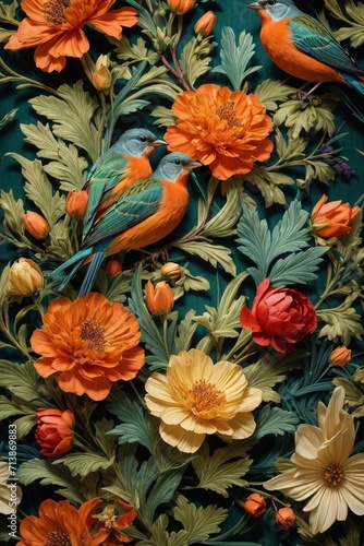 Wallpaper Mural Colorful Garden Reverie Generative AI's Bird and flowers Harmony Unveiled Torontodigital.ca