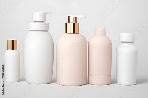 A set of isolated cosmetic bottles. Minimal Product Showcase,Product photography concept