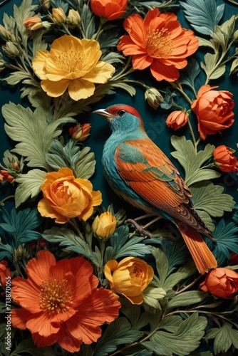 Colorful Garden Reverie Generative AI s Bird and flowers Harmony Unveiled