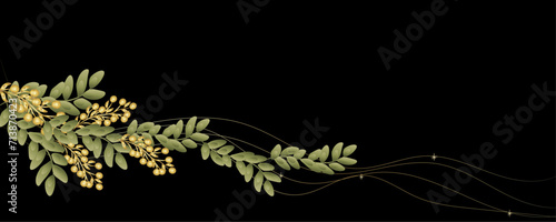 Vector art deco luxury flower, leaves line pattern, golden background. Golden botany banner. Japanese style Hand drawn vector. Line art style design. Hand drawn florals for packaging,coveand wall arts