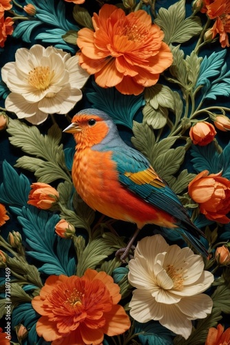 Colorful Garden Reverie Generative AI's Bird and flowers Harmony Unveiled © Dreamweave