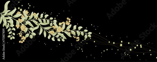 Vector art deco luxury flower, leaves line pattern, golden background. Golden botany banner. Japanese style Hand drawn vector. Line art style design. Hand drawn florals for packaging,coveand wall arts