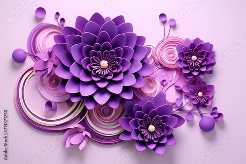 3D circle purple flowers. Generative AI