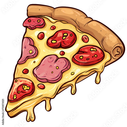 ham and sliced sausage pizza slice . Clipart PNG image . Transparent background . Cartoon vector style . Generative AI 