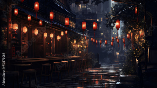 Asian bar with lanterns