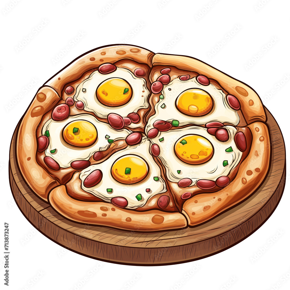 baked beans and eggs pizza . Clipart PNG image . Transparent background