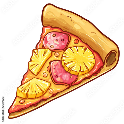 hawaiian pineapple pizza slice . Clipart PNG image . Transparent background . Cartoon vector style . Generative AI  photo