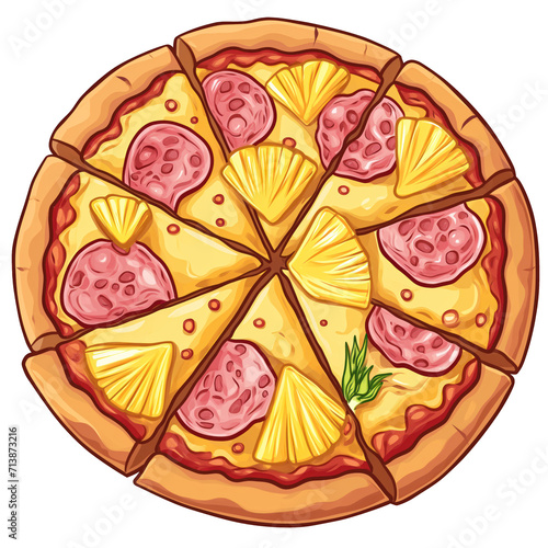 hawaiian pineapple pizza . Clipart PNG image . Transparent background . Cartoon vector style . Generative AI 