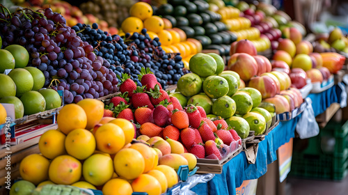 Fresh and Vibrant Fruits Displayed at Local Market