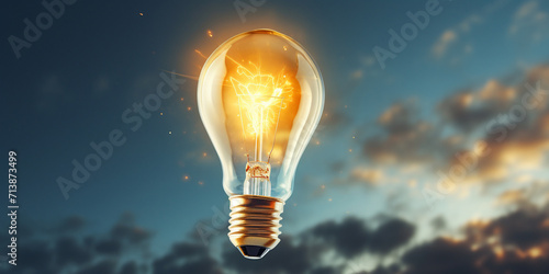 A glowing light bulb on a dark background, Industry bulb.