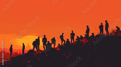 labour day background with silhouettes people