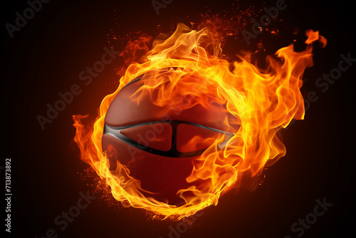 basketball on fire, A burning basketball , basketball on fire, Basketball game concept, blazing basketball on a court 3d rendering, generative Ai