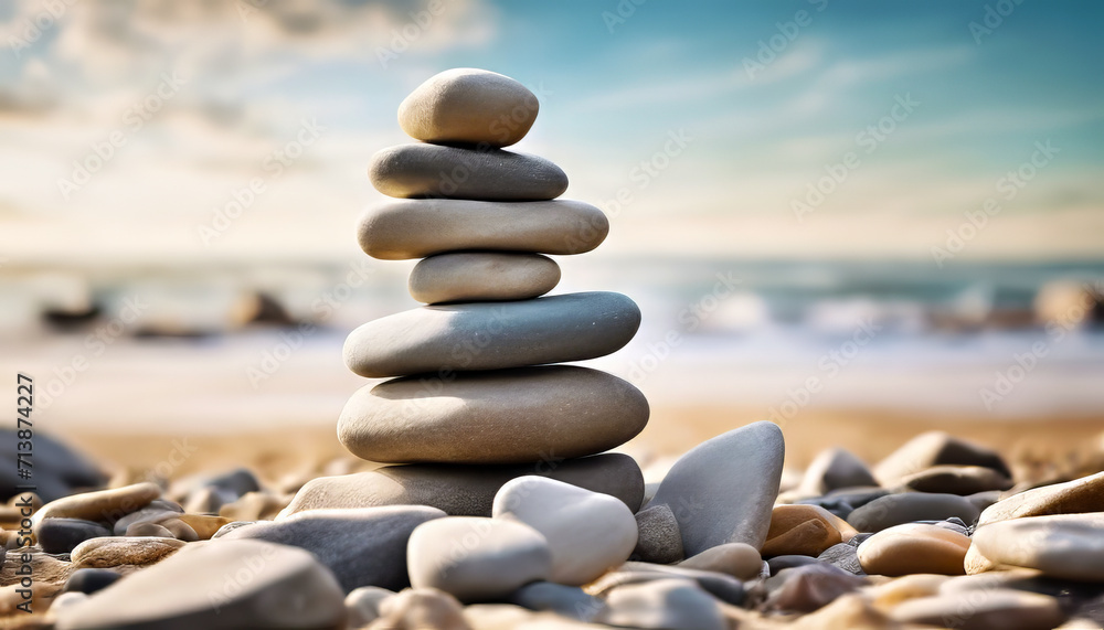 stack of stones on beach background 