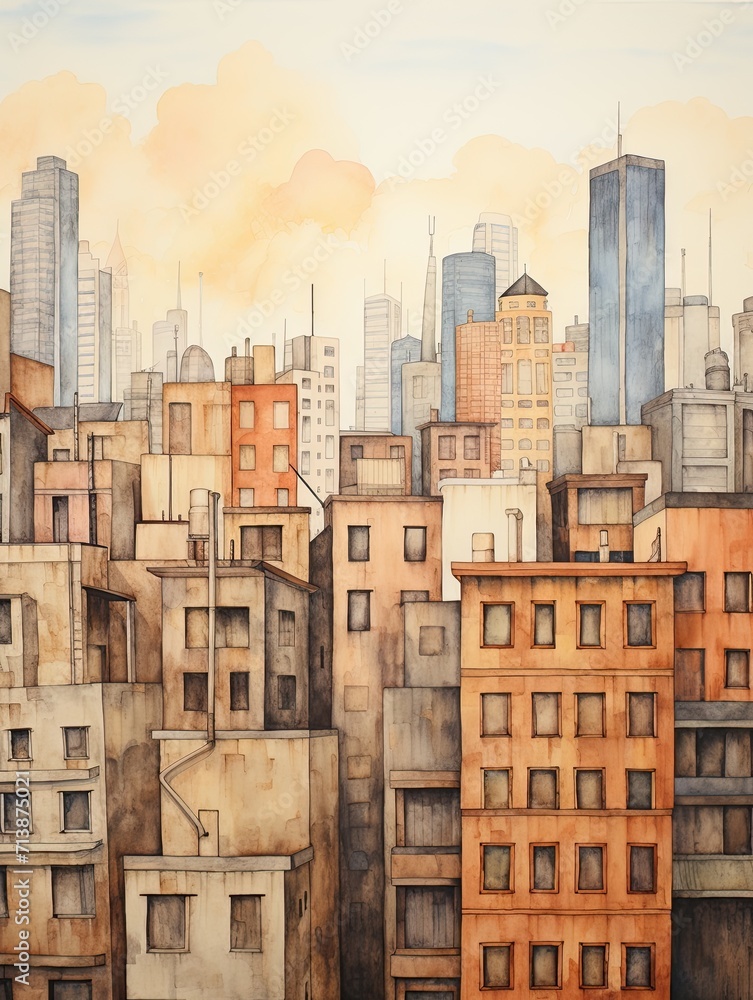 Hand-Drawn Vintage City Skylines: Urban Views Wall Art & Painting