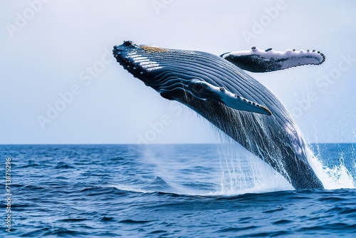 Humpback whale splashing out of the water in the ocean © Adrian