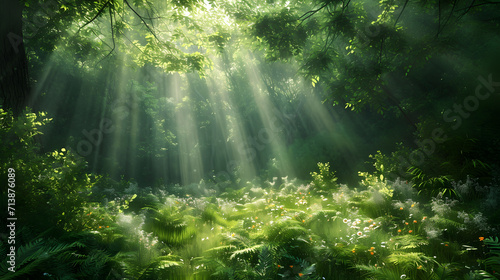 Luminous Greenery  Sunlight and Forest Floor Abundance