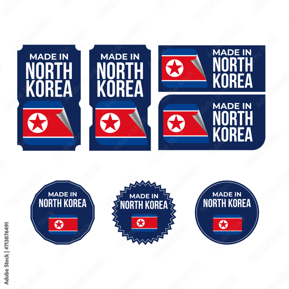 Made in North Korea. North Korea flag, Tag, Seal, Stamp, Flag, Icon vector