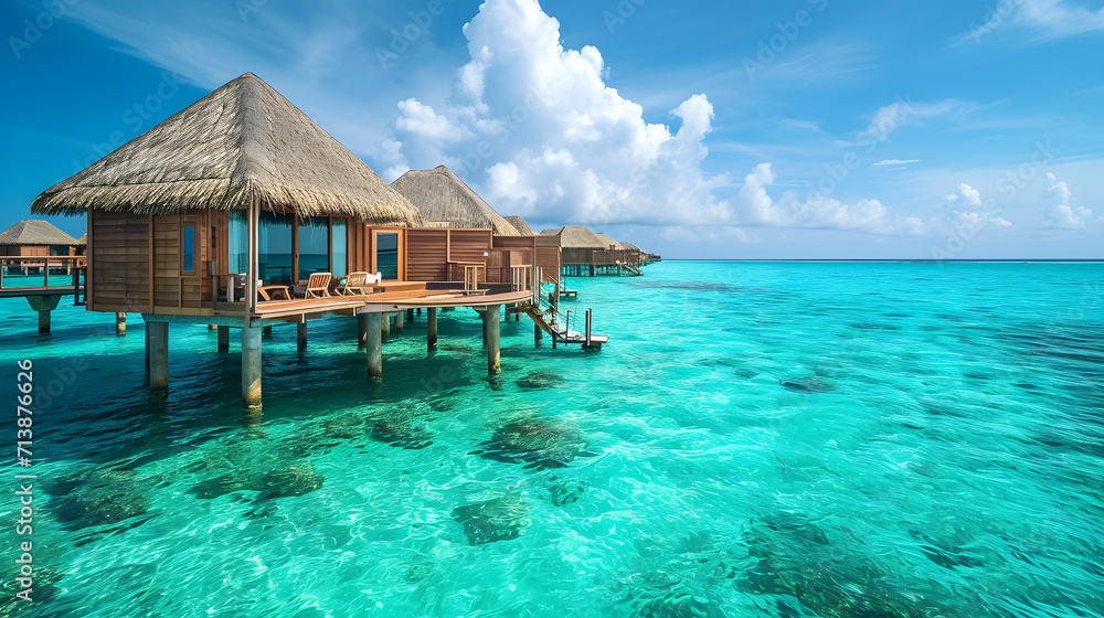 Serene Escape: Maldives Overwater Bungalow and Turquoise Waters