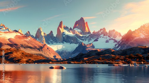 Golden Peaks: Mountain Range Sunrise Reflection © czphoto