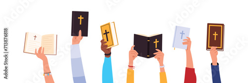 vector illustration. hands that hold Bibles (holy book)