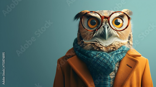 Smart Owl Wearing Glasses and Coat