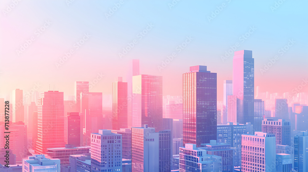 Vibrant Pink and Blue City Skyline in the Sunlight