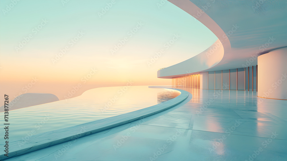 Modern House and Swimming Pool at Sunset