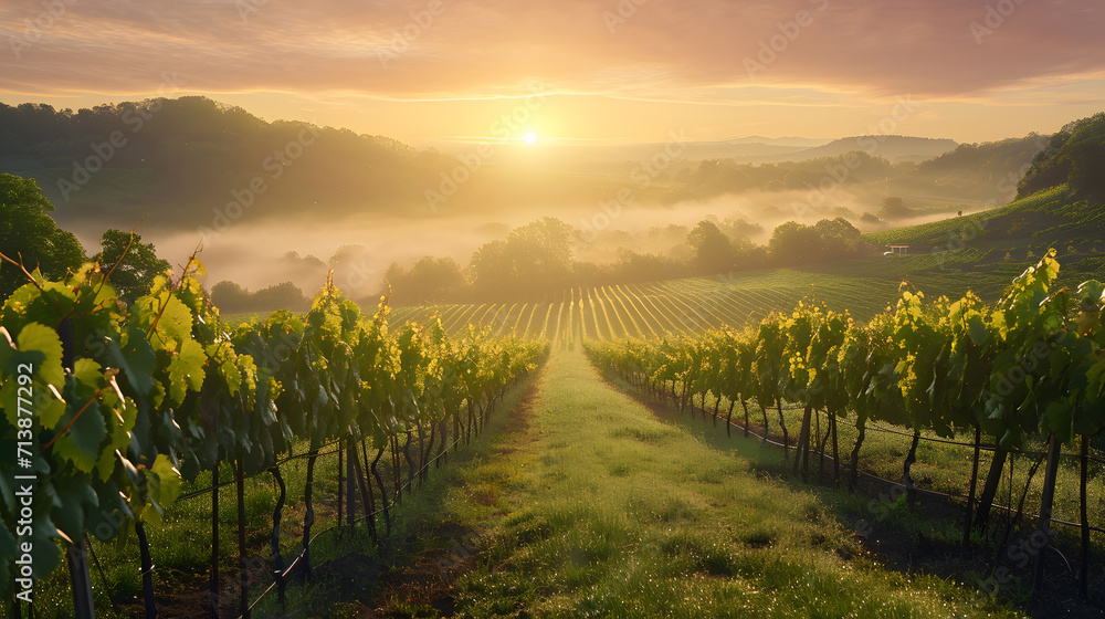 Fototapeta premium Sunrise Over Vineyard Hills