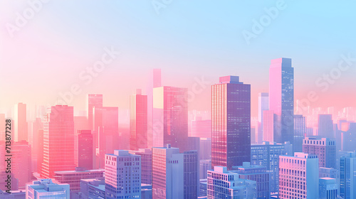 Vibrant Pink and Blue City Skyline in the Sunlight