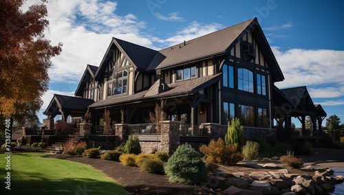 a large house with a stone walkway leading to it