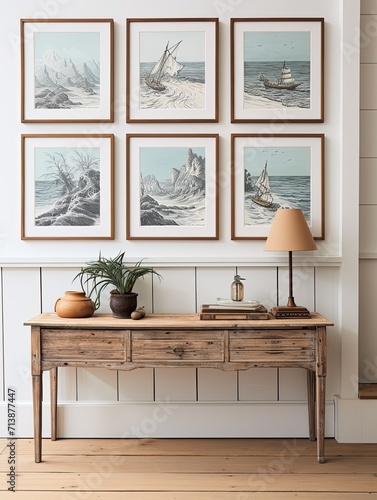 Coastal Mastery: Hand-Sketched Vintage Wall Art Depicting Seaside Scenes