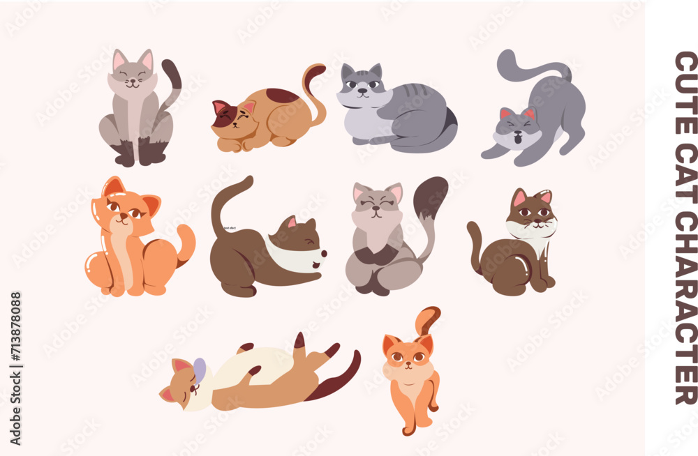 Fototapeta premium Cute Cat Character Pose Illustration