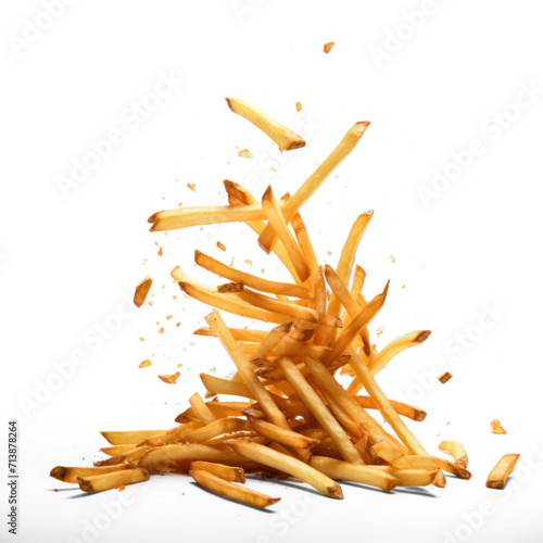 Falling French fries isolated on transparency background PNG