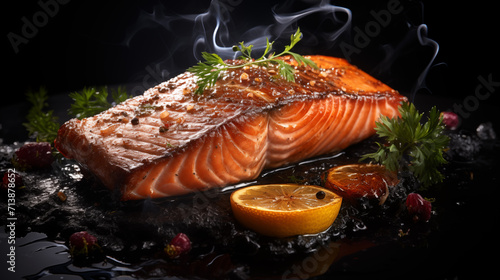 A perfectly cooked salmon fillet, a culinary masterpiece. A fresh and flavorful salmon fillet, a taste of the sea. A succulent salmon fillet, a feast for the senses.A simple yet elegant salmon fillet © KN Studio