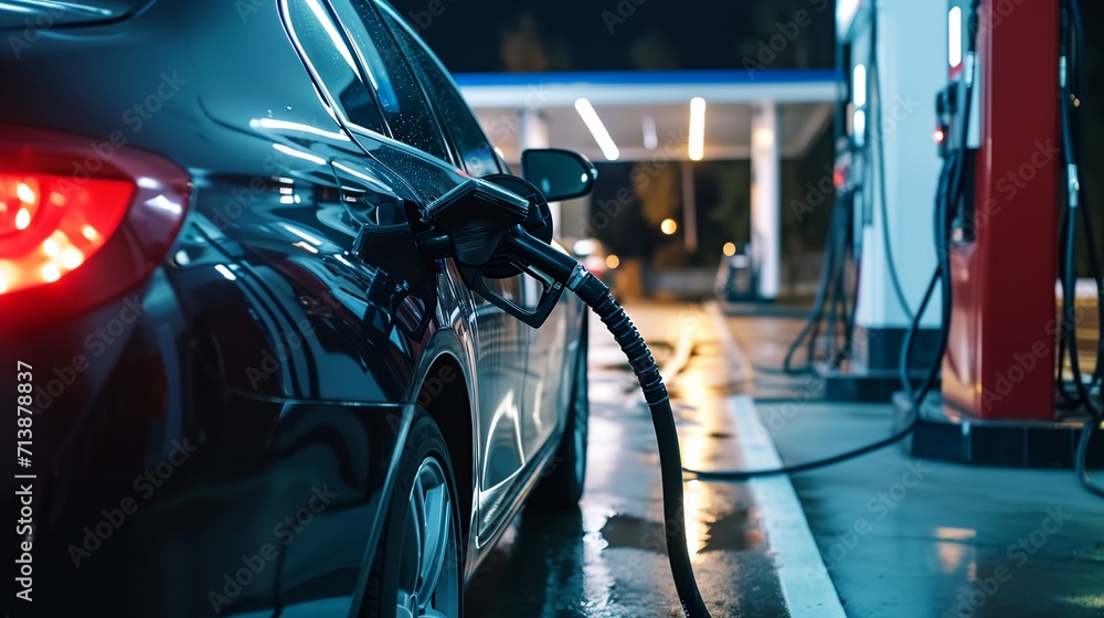 a car parked in front of a gas station
