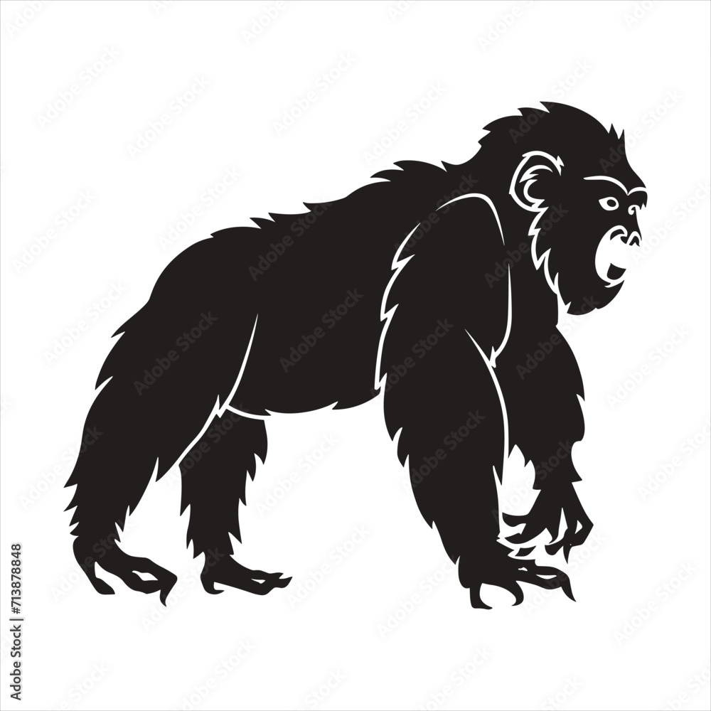 Fototapeta premium black silhouette of a Apes with thick outline side view isolated