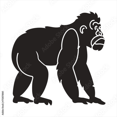 black silhouette of a  Apes with thick outline side view isolated