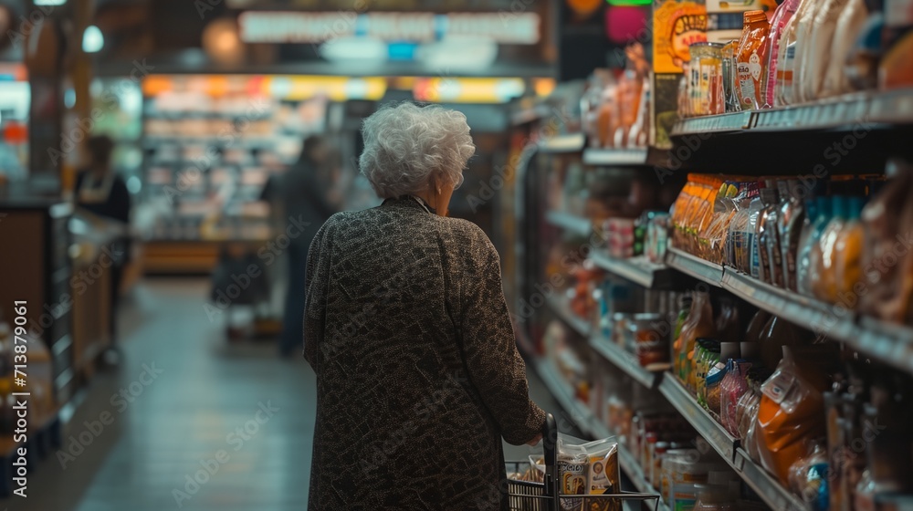 an elderly woman in a grocery store