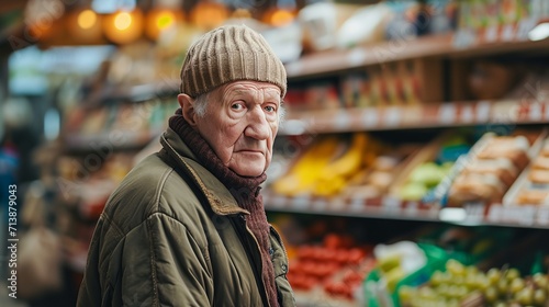 an elderly man in a grocery store
