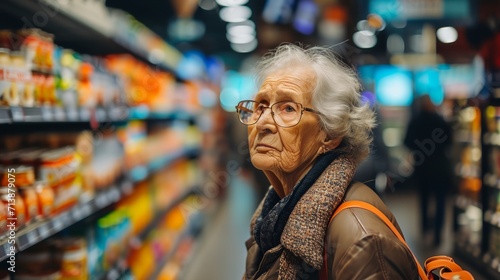 an elderly woman in a grocery store